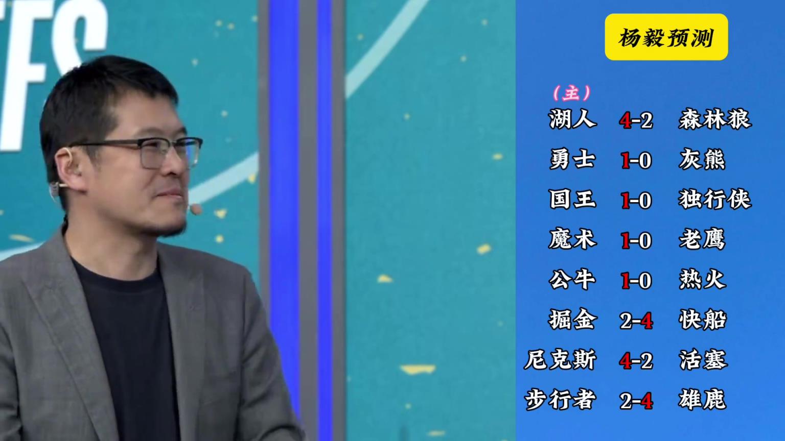 明燈來(lái)了！看看楊毅的季后賽預(yù)測(cè)：湖人4-2狼 快船4-2掘金